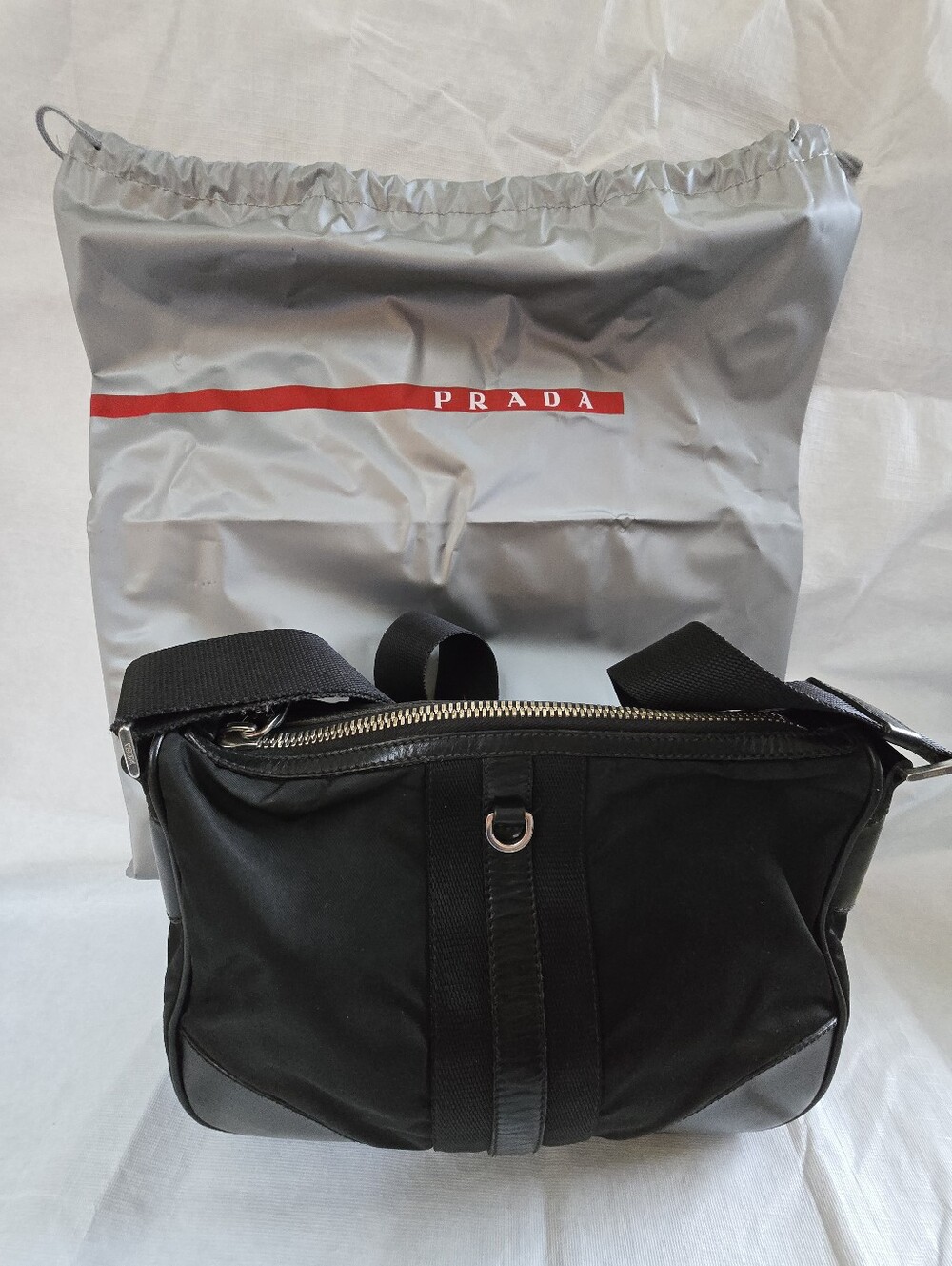 Prada Black Nylon & Leather Tessuto Shoulder Bag With Dust Bag AUTHENTICATED